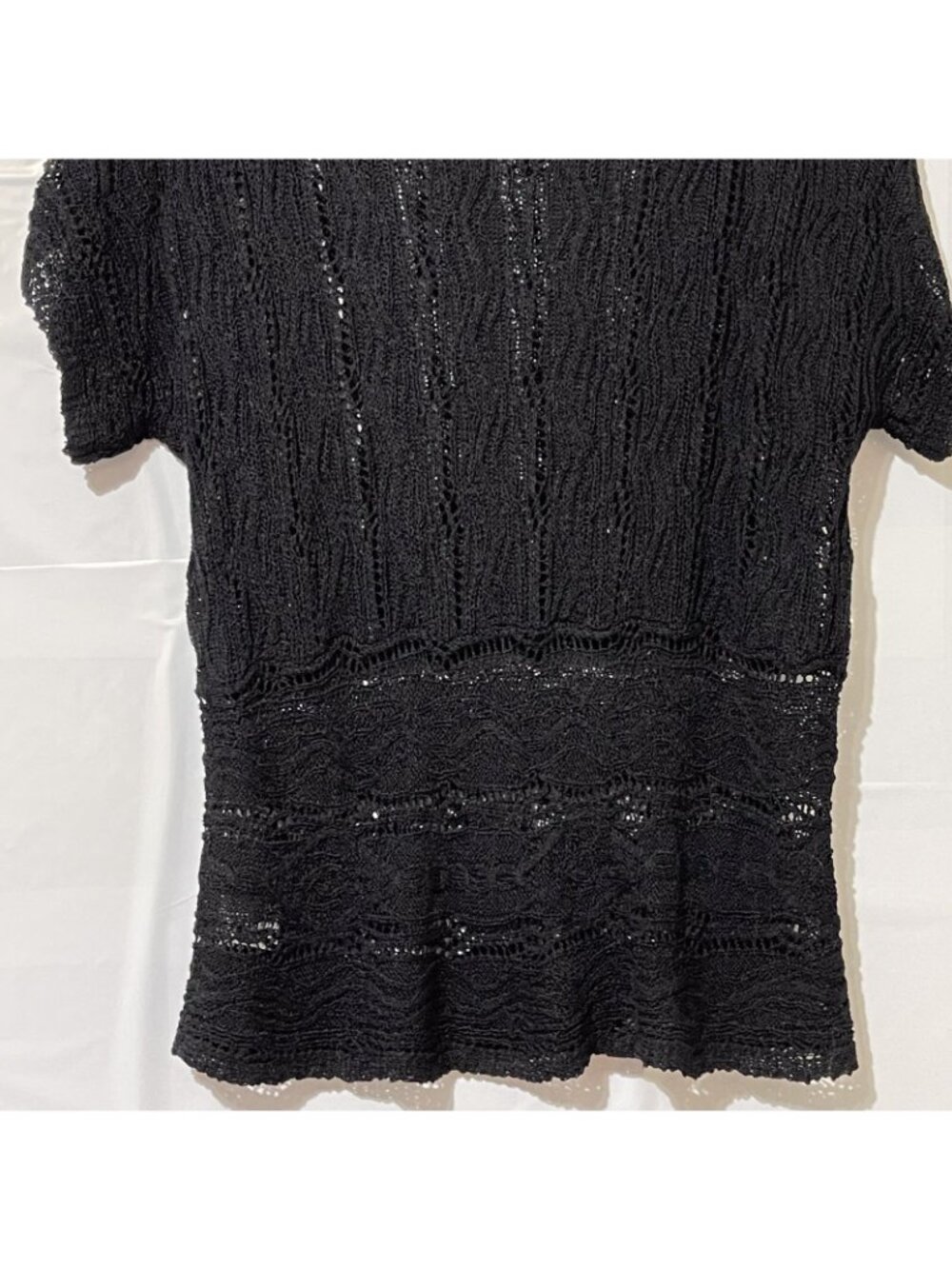 Coldwater Creek Black Open Knit Short Sleeve Top Linen Blend M 10-12 - Picture 4 of 8